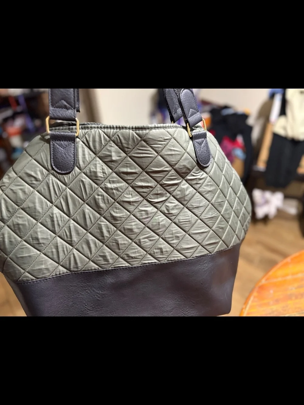 Quilted Olive & Dark Green Tote Bag - Classic Everyday Carry